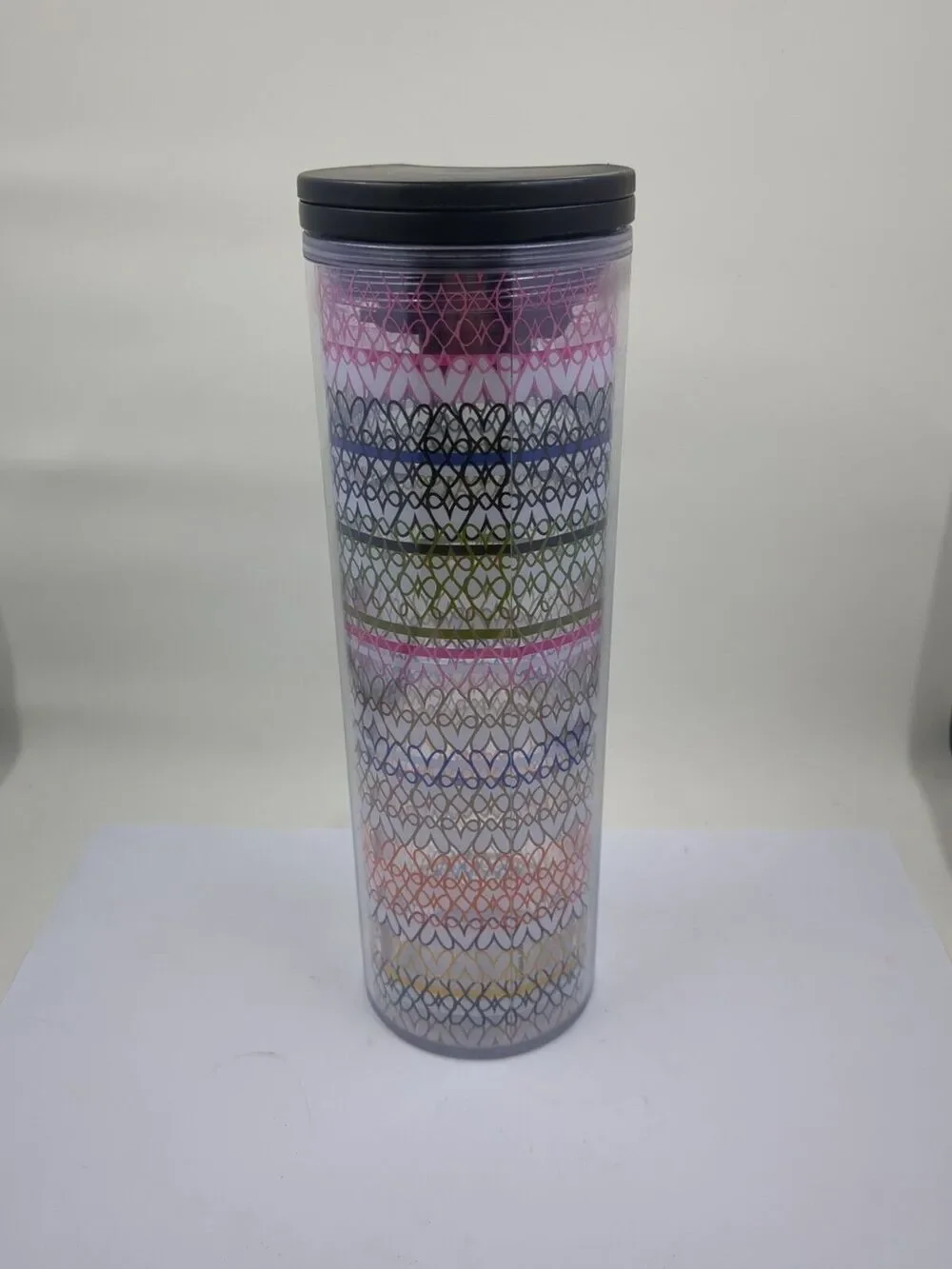 Starbucks 2017 Acrylic Tumbler Travel Cup Rainbow Hearts Twist Lid To Open 16oz
